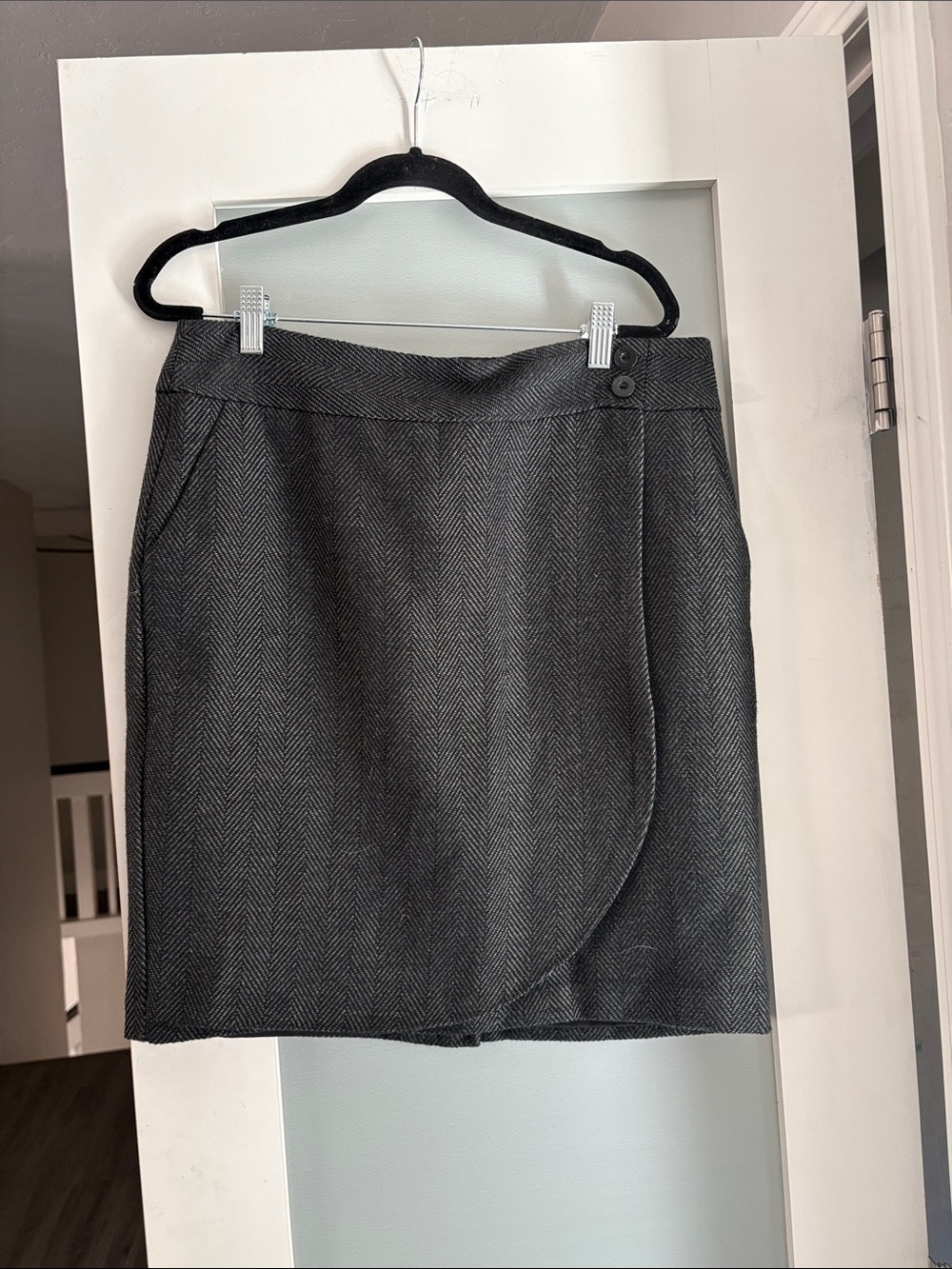 Van Heusen Classic Herringbone Wrap Skirt - Charcoal Gray